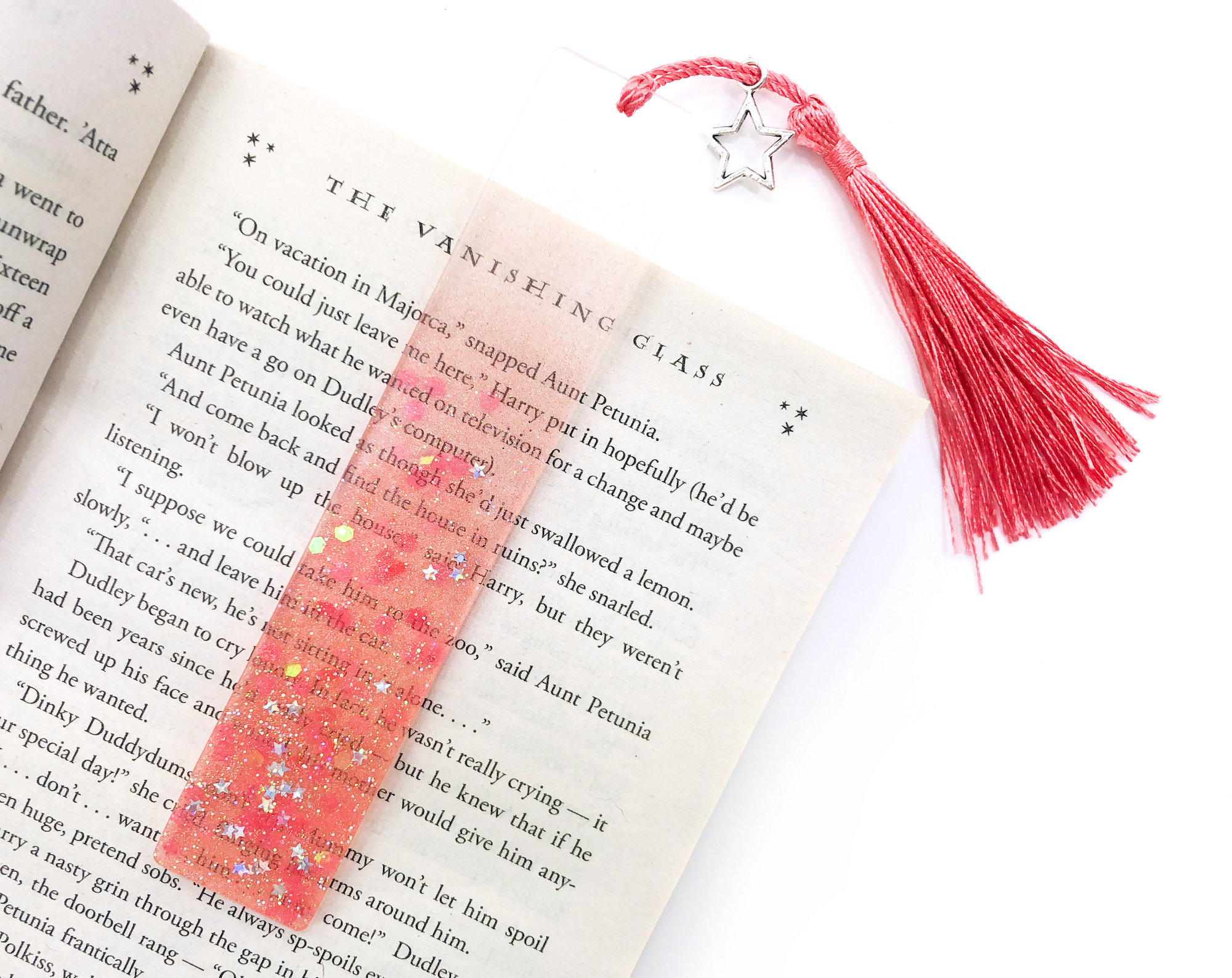 Pink Glitter and Stars Bookmark