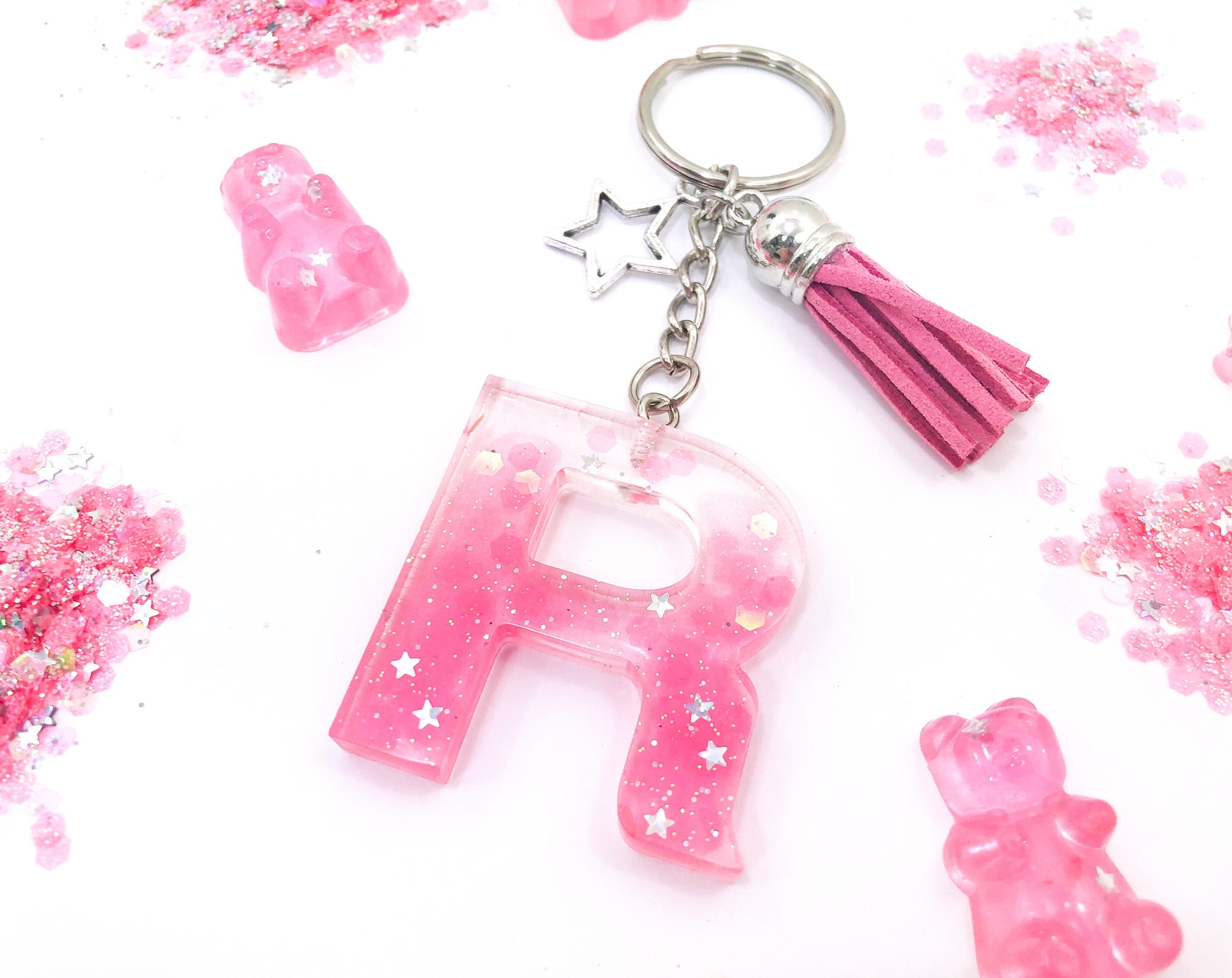 Pink Stars Initial Keychain
