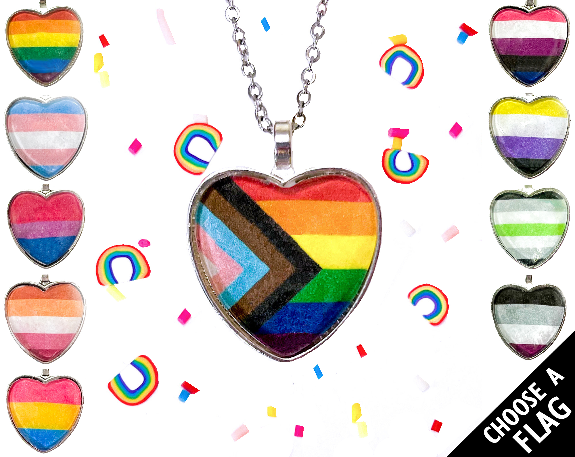 Pride Flag Heart Pendant Necklace